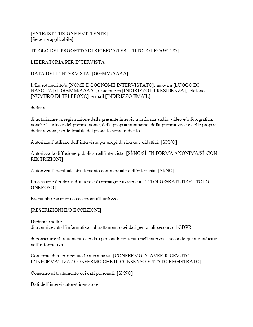 Liberatoria intervista​