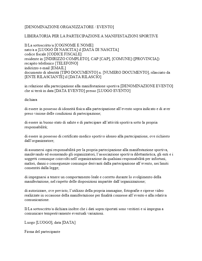 Liberatoria manifestazione sportiva​