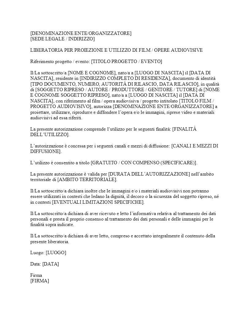 Liberatoria proiezione film​