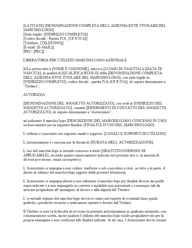Liberatoria per utilizzo marchio​