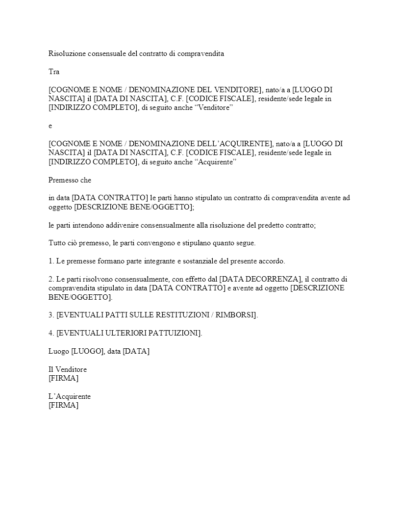 Risoluzione consensuale contratto di compravendita​